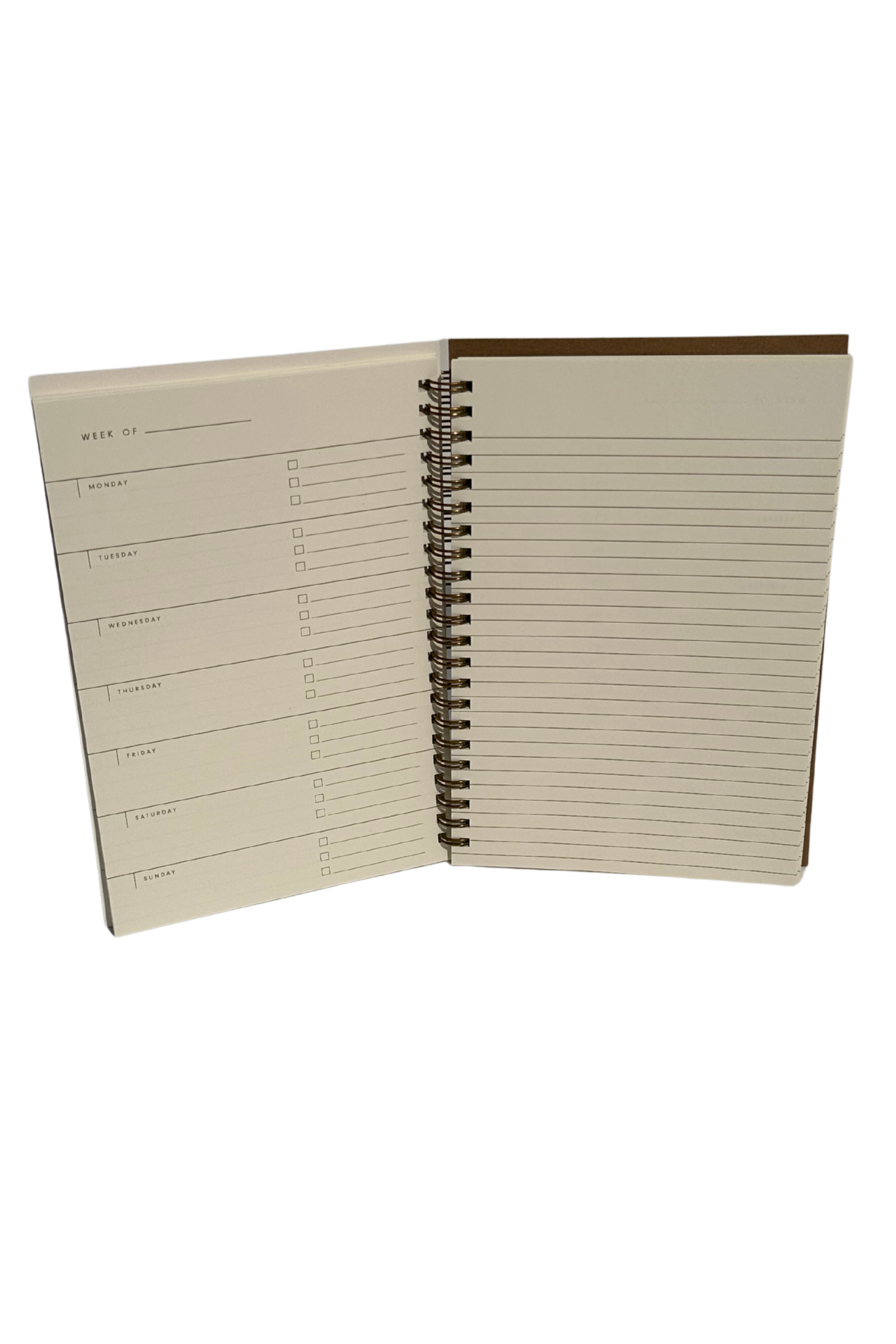 A Really Really Organized Undated Weekly Planner Journal with a French Vanilla cover, featuring scheduling, checklists, and lined journal pages for notes.