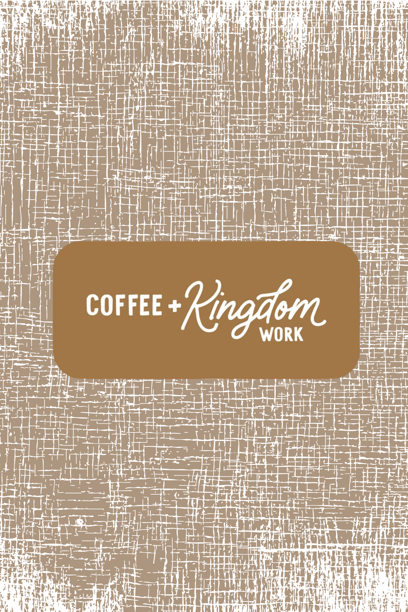 Coffee + Kingdom Work™ vinyl sticker in black lettering on a white background; 3 x 1.5 inch durable, weatherproof decal shown on a journal.